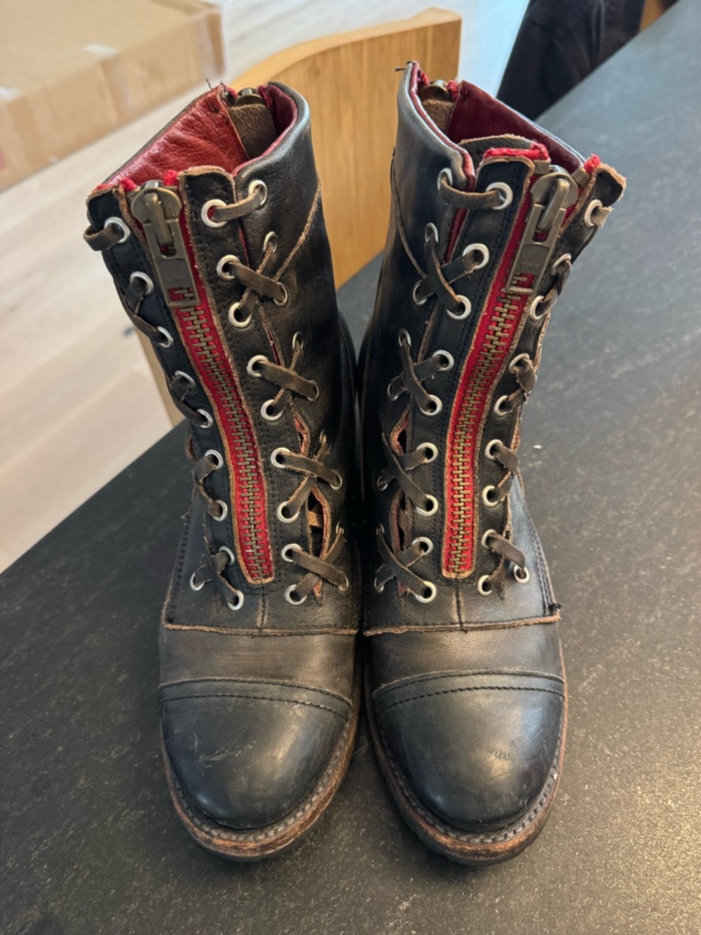 Freebird By Steven Liverpool Combat Boots Red Zipper Rare